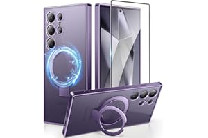 CAPRARO for Samsung Galaxy S24 Ultra Case with Magnetic Ring Stand,[Compatible with MagSafe][Military Drop Protection] Shockproof Protective Slim Phone Case for S24 Ultra, Clear Purple