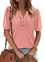 KISSMODA Women's Tunic Tops Casual V Neck Short