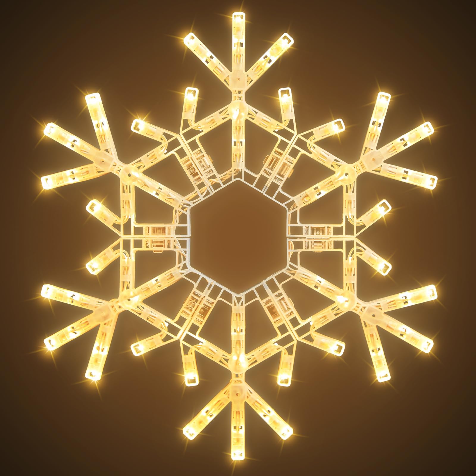 Photo 1 of Brightown Christmas Snowflake Lights Outdoor, 72 LED 20" Folding Big Snowflake Hanging Light, Waterproof Christmas Decorations Window Lights for Indoor House Porch Eave Rooftop Pergola, Warm White