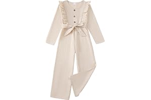 SODLON Girls Jumpsuit Kids Tween Clothes Fashion Ruffle Wide Leg Belted Romper Spring Winter Fall Outfits