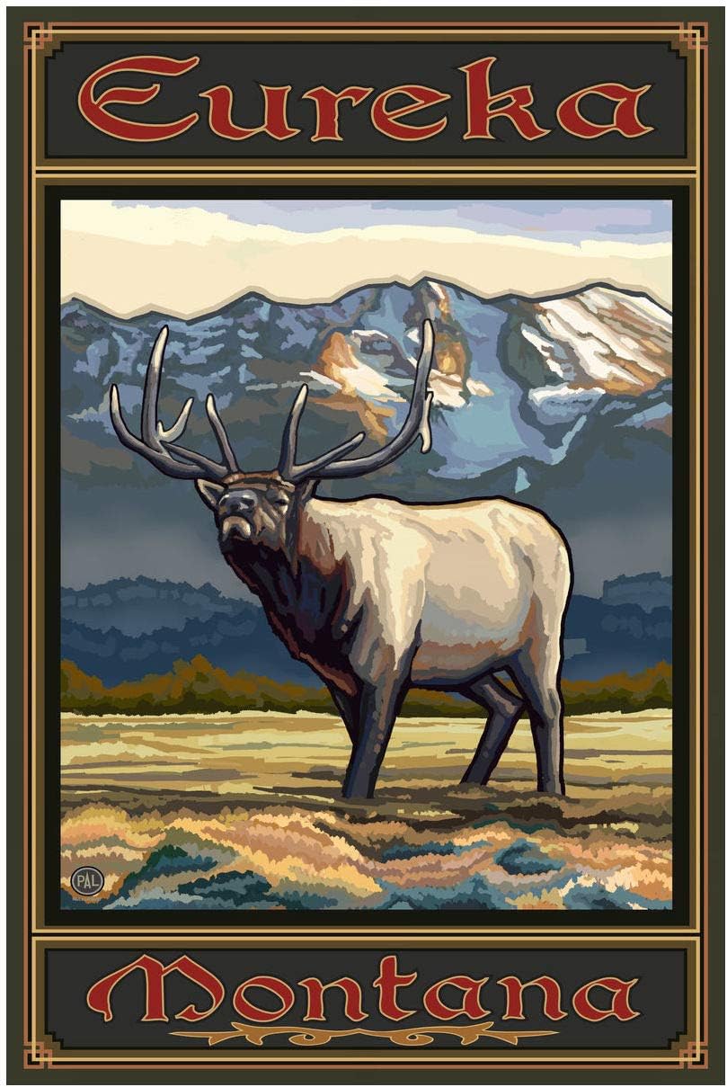 Eureka Montana Whistling Elk Giclee Art Print Poster from Original Travel Artwork by Artist Paul A. Lanquist 30" x 45"