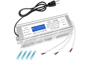LED Driver 300 Watts, IP67 Waterproof 12V Power Supply, AC 90-140V to DC 12V 25A Low Voltage Transformer with 3-Prong Plug 3.