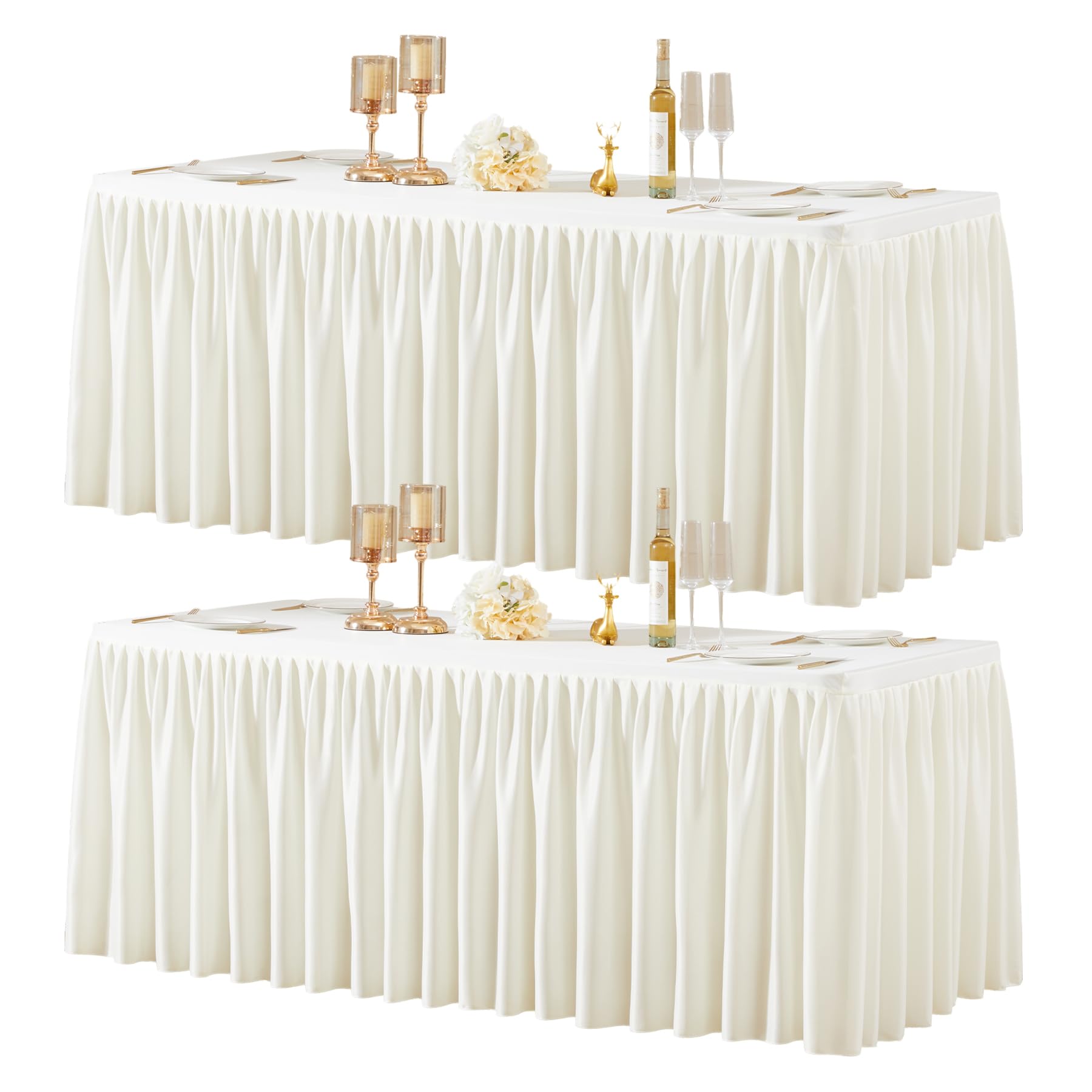 Photo 1 of 2 Packs Ivory Spandex Tablecloths Rectangle Tables 6ft, Stretch Fitted Table Covers for 6 Foot Tables Wrinkle Free Rectangle Table Cloth with Skirt for Birthday Party Events Banquette Baby Shower