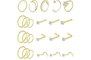 MODRSA Nose Rings 20g 18g Nose Piercing Jewelry Stainless Steel Nose Studs L Shape Moon Nose Rings Hoop Hypoallergenic Opal N