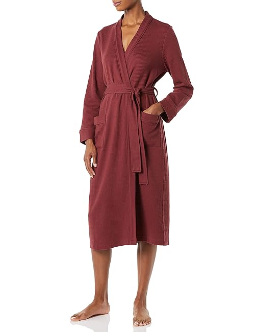 Amazon Essentials Women's Lightweight Waffle Full-Length Robe (Available in Plus Size), Rich Burgundy, Small