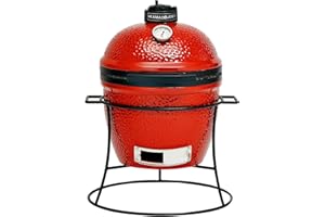 Kamado Joe Joe Jr 13.5-inch Portable Ceramic Charcoal Grill with Grill Stand, Stainless Steel Cooking Grate, Heat Deflectors and Ash Tool in Red, Model KJ13RH