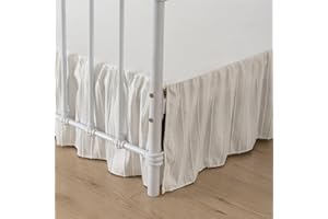 XUAN DIAN Bed Skirt Queen Size Ruffled Bed Skirts with Split Corners, 14 Inch Drop Dust Ruffle Bed Skirt with Platform, Tufted Boho Bed Skirting Queen Size, Striped, Ivory, 14" Queen