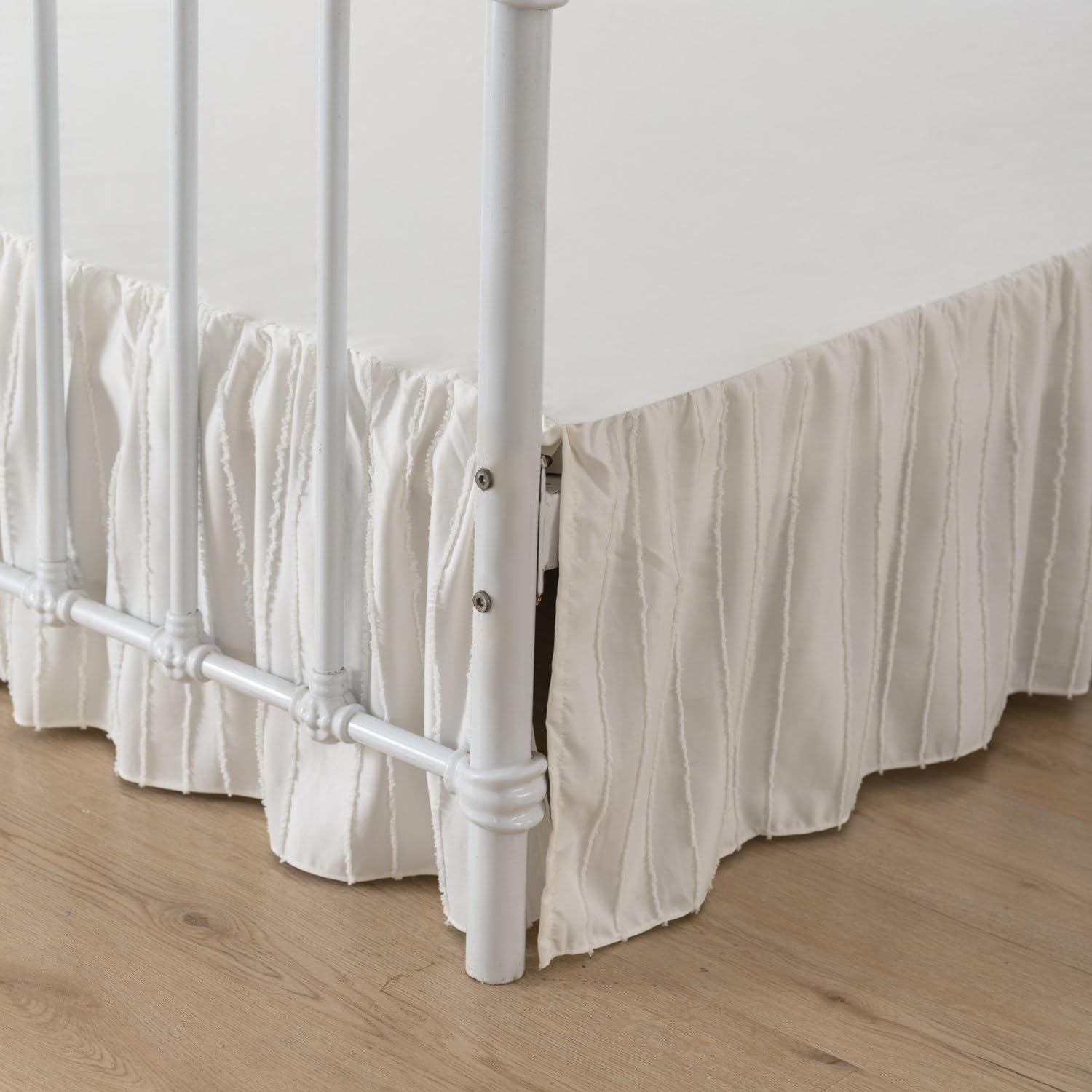 Photo 1 of Bed Skirt Queen Size Ruffled Bed Skirts with Split Corners, 12 Inch Drop Dust Ruffle Bed Skirt with Platform, Tufted Boho Bed Skirting Queen Size, Striped, Ivory, 12" Queen