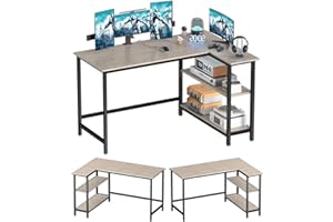 WOODYNLUX L Shaped Computer Desk - 43 Inch Home Office Desk with Shelf, Gaming Desk Corner Table for Work, Writing and Study, Space-Saving, Gray