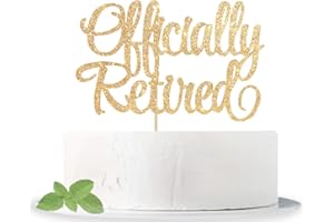NANQUAN Officially Retired Cake Topper, Happy Retirement Cake Decorations, Retirement Party Decoration Supplies for Women or Men, Mixed Gold Glitter