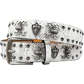Black Western Cowboy Belt for Men Women Y2k Studded Belt Punk Goth | Removable alloy buckle. Small metal skull/spider. Durable Studded Y2k Design. Wonderful present.