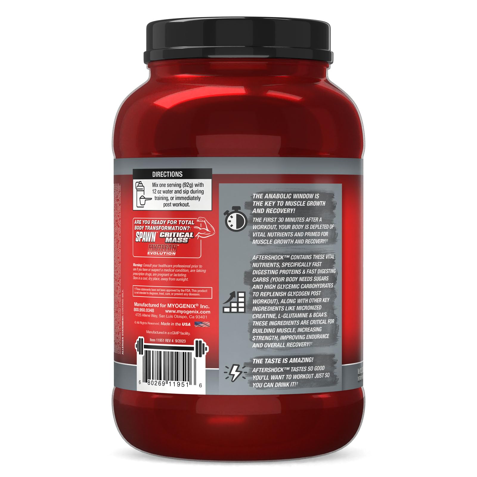 Myogenix Aftershock Post Workout Powder – Whey Protein with Carbs for Muscle Recovery – Orange Creamsicle, 3 lbs