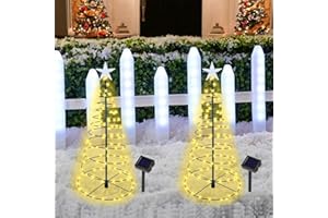 Dynaming 2 Pack 26" Solar Spiral Christmas Trees with Warm White Lights, Light Up Xmas Metal Pathway Markers with Stake, Auto On/Off & Waterproof Lights for Outdoor Winter Patio Yard Walkway Driveway