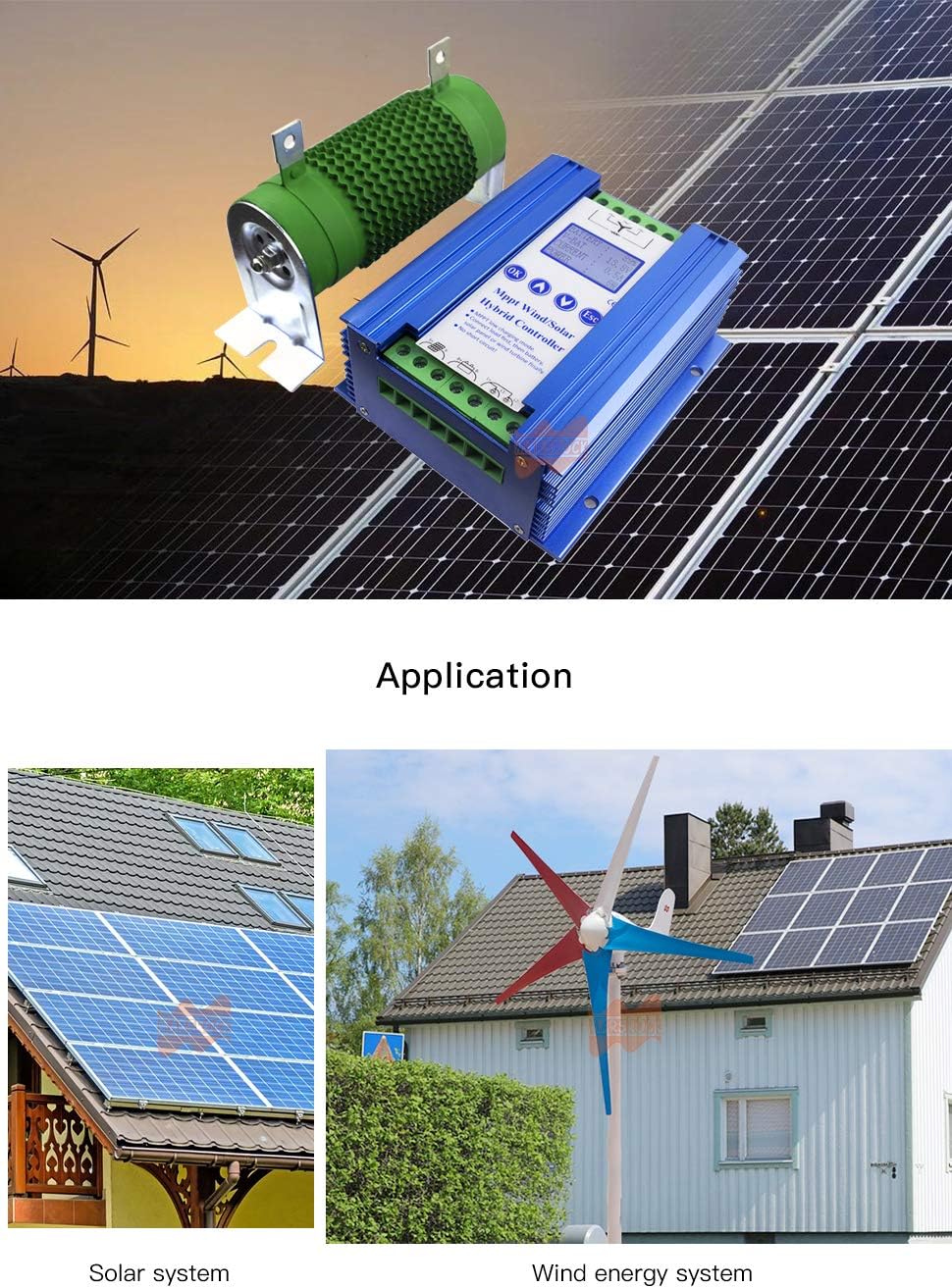 Marsrock Lithium Battery Wind Solar Hybrid Charge Controller with Wind Generator MPPT Boost Charging Function, with Dump Load Device and 50cm Cable, Used for Off Grid Wind Solar Hybrid System : Garden & Outdoor