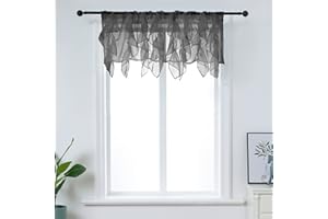PearAge Ruffled Voile Semi Sheer Curtain Valance, Kitchen Living Room Shabby Chic Ruffle Valance Curtains, Girls Daughters Bedroom Cascade Window Valance Black 50x16 Inches