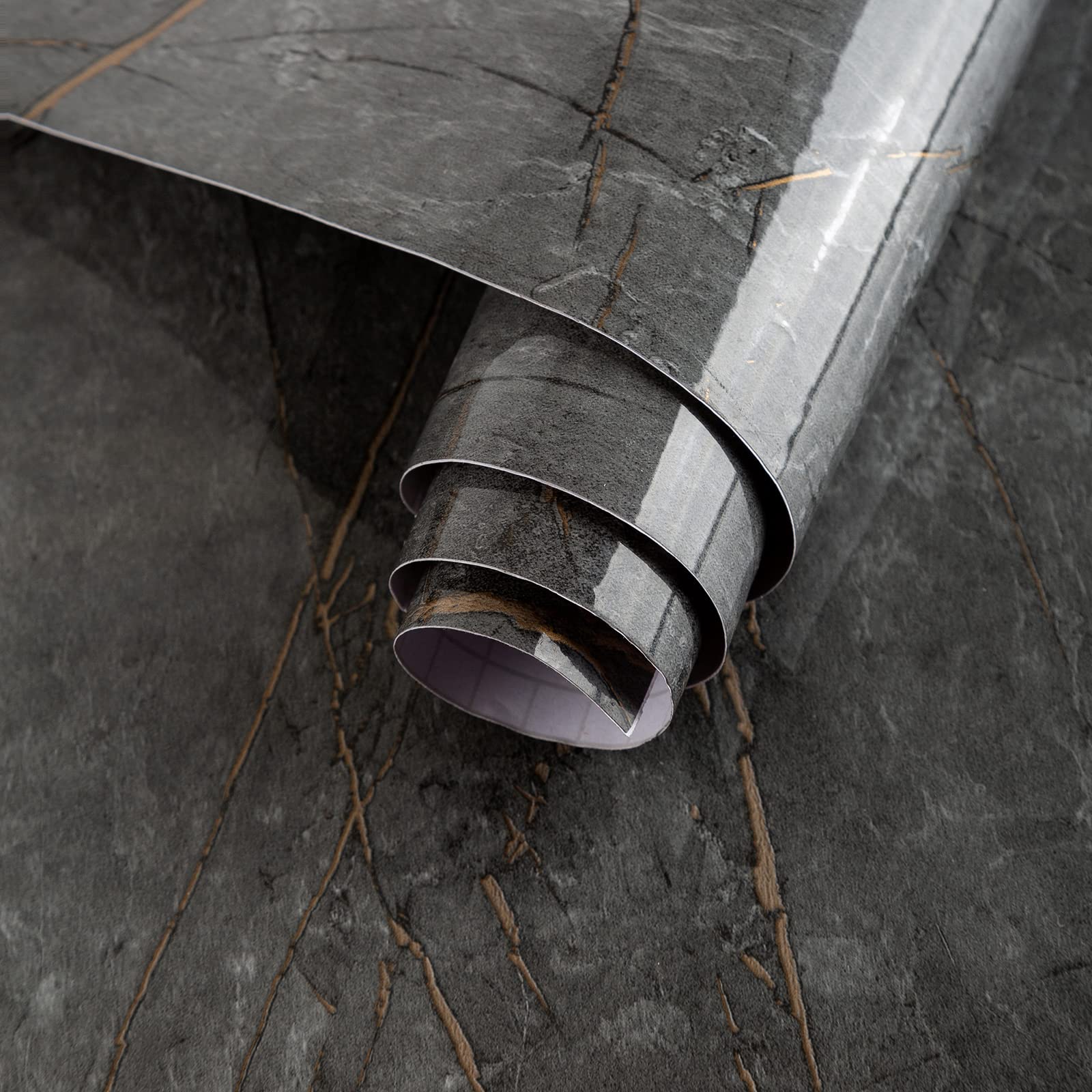 JSEVEM 60CM×5M Wide Thick Dark Cyan Grey Gold Pattern Marble Wallpaper Peel and Stick Waterproof Dark Gray Greenish Granite Contact Paper Vinyl Wrap Wall Stickers for Bedroom Bathroom Living Room Gym