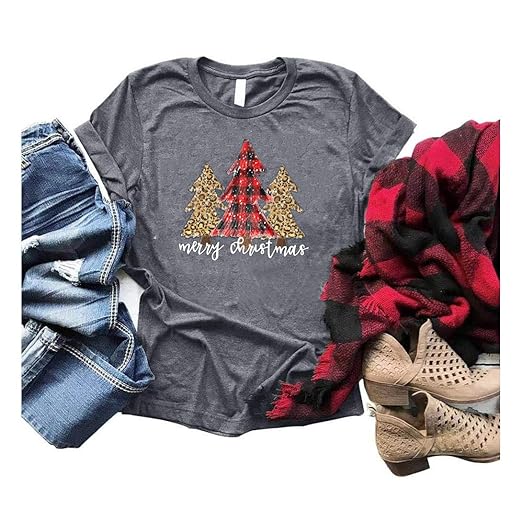 Buy Christmas Tree Shirts for Women Short Sleeve Christmas Casual Print T Shirt Holiday Tops for 