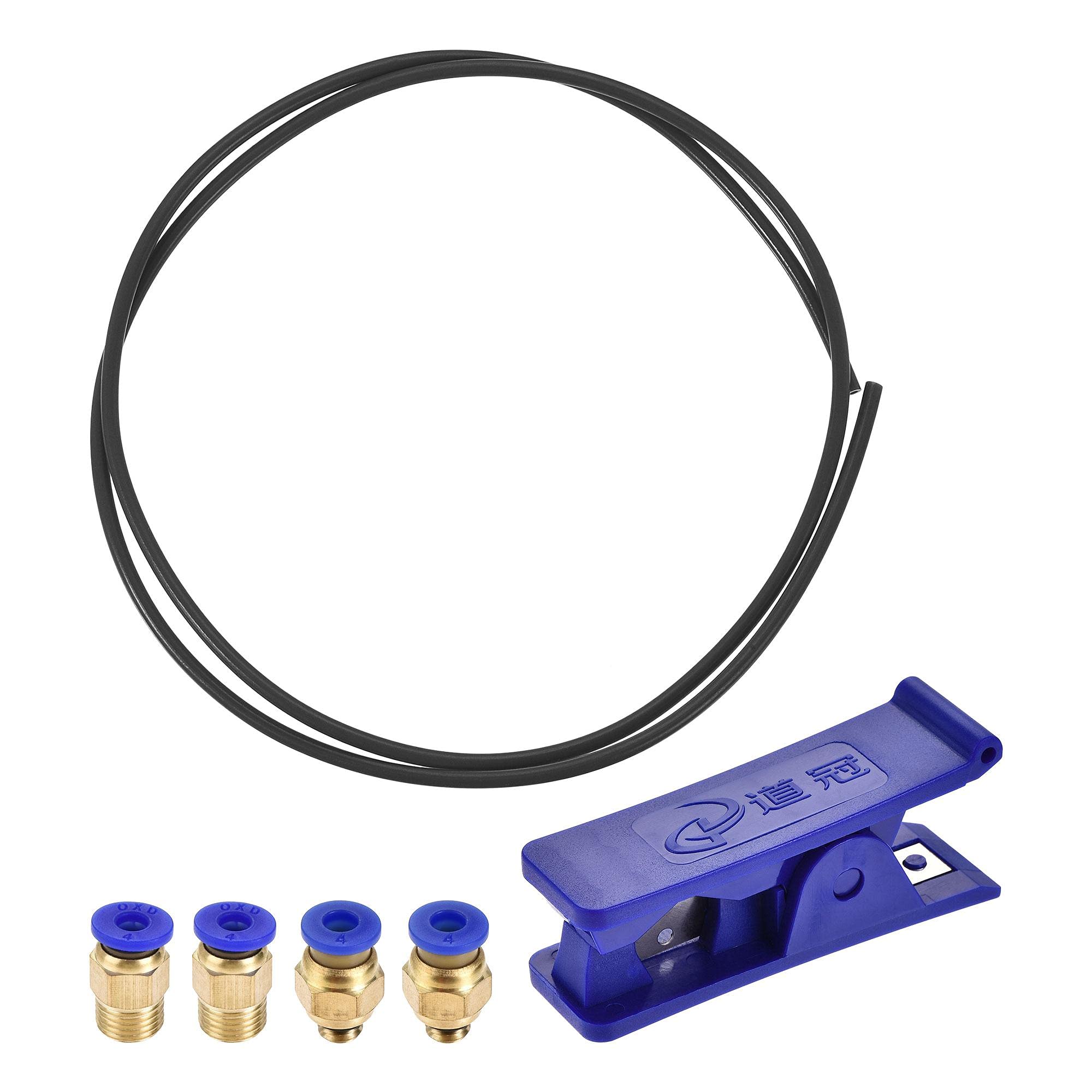 sourcing map Pneumatic PTFE Air Tubing Hose Kit 4mm OD 1M Length Black with Tube Cutter and M6 M10 Fittings