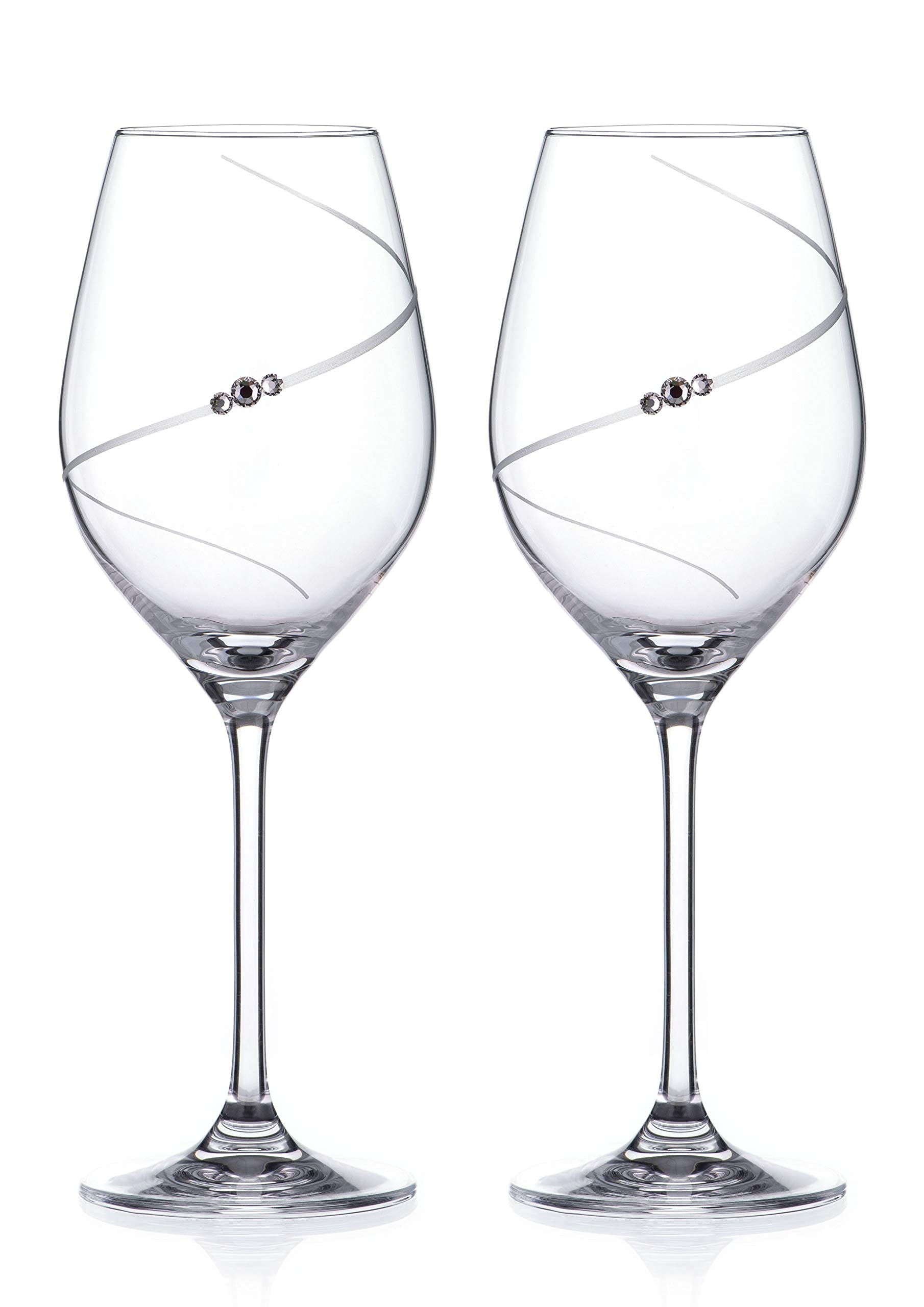 DIAMANTE White Wine Glasses Pair - 'Silhouette' Hand Cut Design Embellished with Crystals - Set of 2 in Premium Gift Box