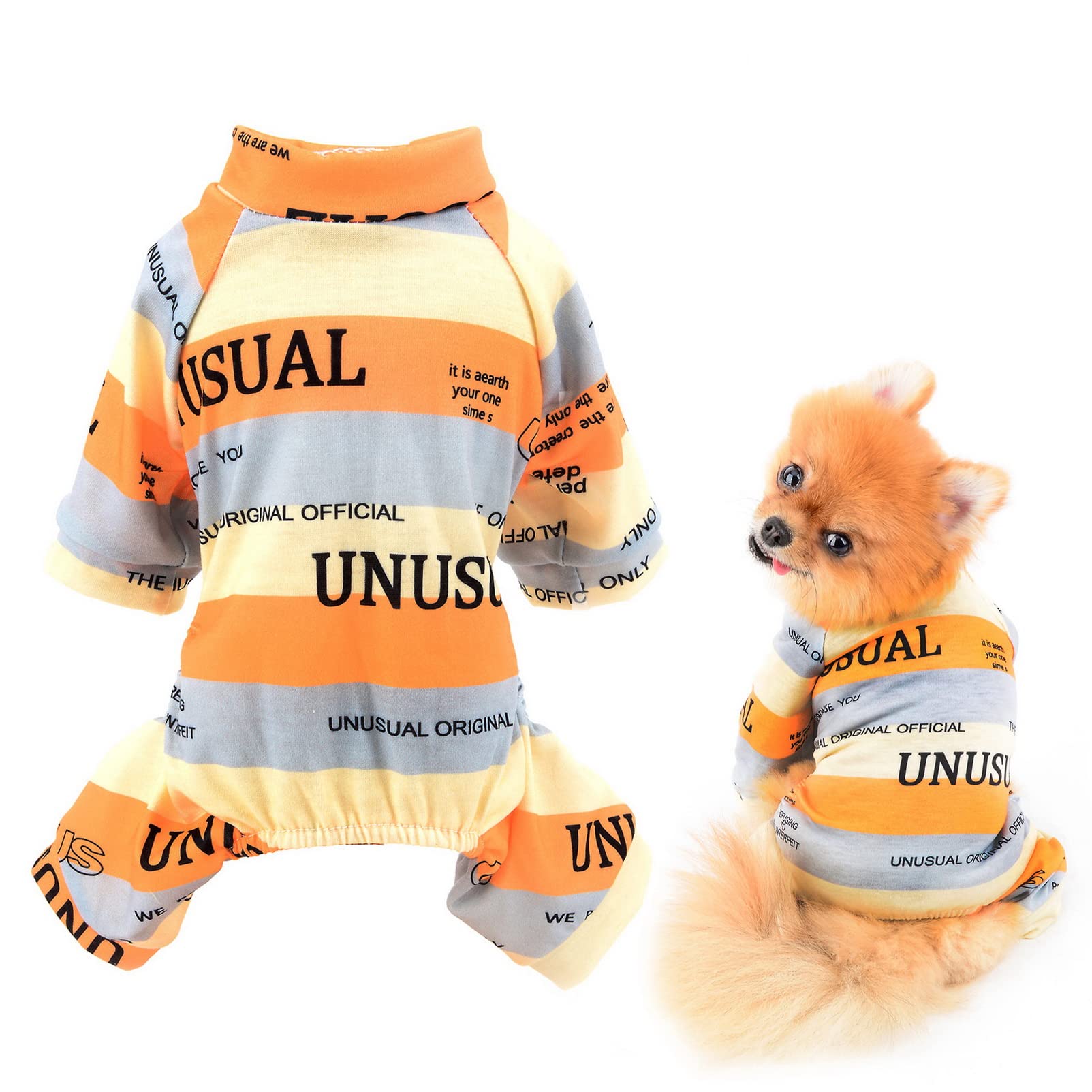 SMALLLEE_LUCKY_STORE Pet Clothes Multi-color Striped Puppy Cotton Pajamas Pjs for Small Medium Dogs Cats Pyjamas Indoor Jumpsuit Sleepwear Outfits for Yorkie Chihuahua,Orange,S