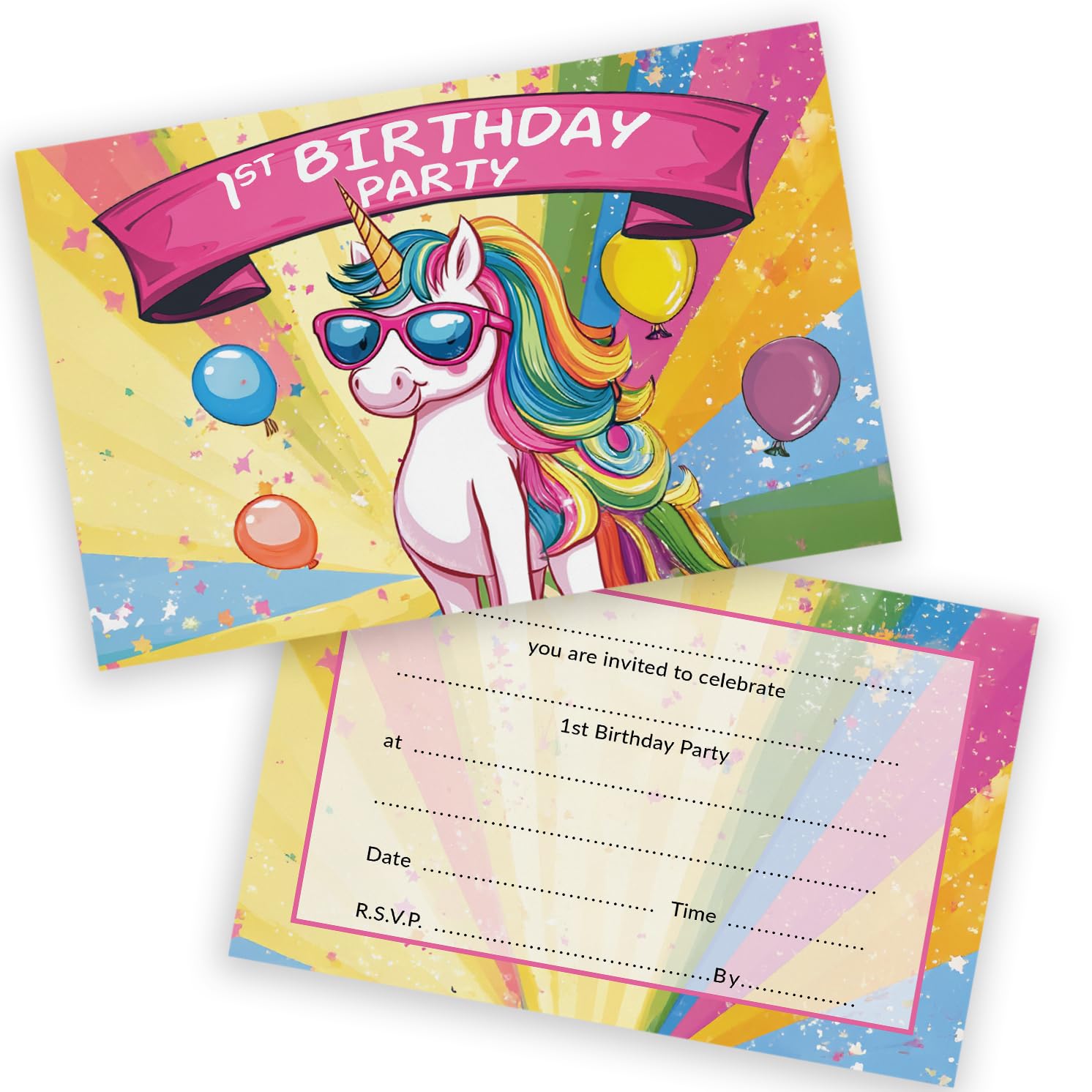 1st Birthday Party Invitations Kids - Fantasy Unicorn 20 Pack - Childrens Birthday Invitations for Boys/Girls A6 Bday Party Invites Invitation Cards with Folding Envelopes
