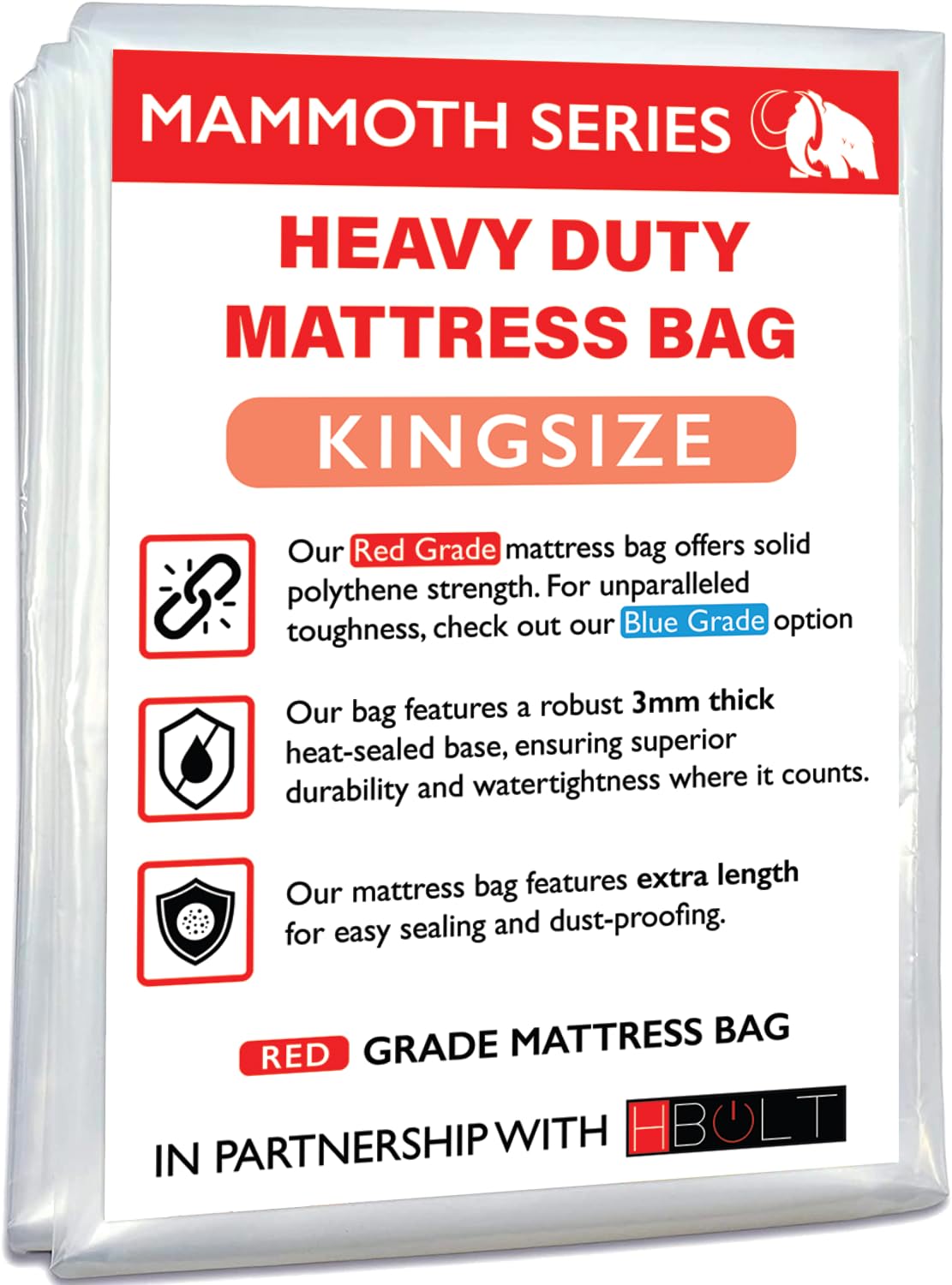 MAMMOTH Premium Mattress Storage Bag – Robust Protection for Moving & Storing – Shields Against Dust, Stains, and Pests (King)