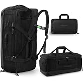 Haimont 60L Foldable Travel Duffel Backpack, Black | Shoe Compartment, Stowable Straps, U-Shaped Opening, Water-Resistant Build