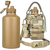 COOLYARD Half Gallon Water Bottle Insulated with Sleeve-64 oz Stainless Steel Water Jug with Strap Paracord Handle Metal Sport GYM Water Bottles for Hunting Hiking Travel Biking Camo CP