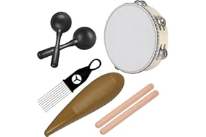 MOONBACK Tambourine for Adults Church 8 Inch, Guiro Instrument, Maracas Shaker Rattles And Wood Rhythm Sticks Kit, Great Percussion Instrument for Live Performance and Band Accompaniment
