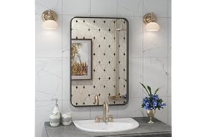 CHARMOR 16x24 Bronze Bathroom Mirror, Rounded Rectangle Bronze Frame Mirror, Brushed Bronze Bathroom Vanity Mirror Wall-Mounted, Anti-Rust, Hangs Horizontally or Vertically