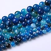 Round Loose Beads Natural Gem Beads Crystal Energy Stone Beads for Jewelry Making 15" (Blue Carnelian Stripe Agate, 10MM)
