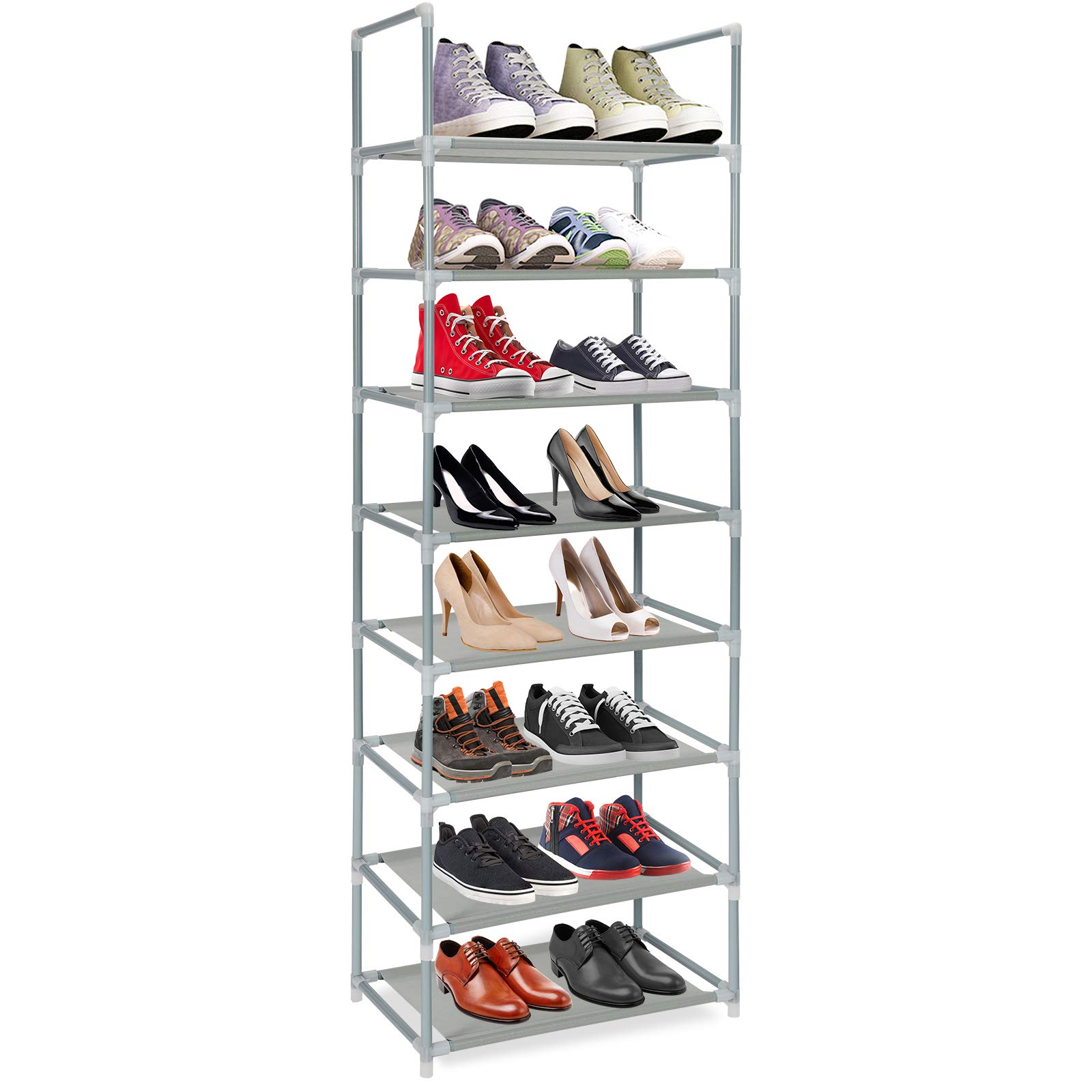 Bossjoy 8 Tiers Narrow Shoe Rack, Slim Vertical Shoe Organizer for Small Spaces, Slim Shoe Storage, Hallway & Apartment Storage - Space-Saving Metal Shoe Shelf with Easy Assembly - Grey