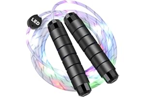 GLOVION LED Jump Rope,Light Up Jump Rope Flashing Color Changing Skipping Rope for Light Show,USB Chargeable,Comfortable Foam Handle,Multi Color-Universal Size for Kids&Adults