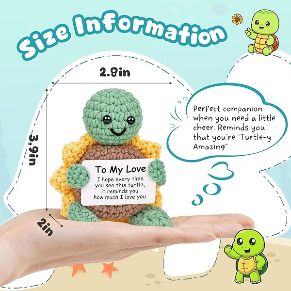 GLYDEIN I LOVE YOU GIFTS FOR HIM HER, HANDMADE CROCHET TURTLE WITH SUNFLOWER SHELL, CUTE GIRLFRIEND BOYFRIEND GIFT FOR ANNIVERSARY VALENTINES CHRISTMAS