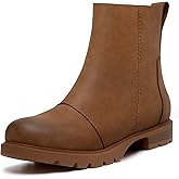 Athlefit Women's Ankle Boots Comfortable Lug Sole Chunky Low Heel Zipper Short Booties