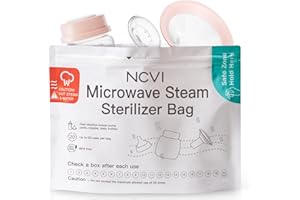 NCVI Microwave Steam Sterilizer Bag for Baby Bottles 8 Count(160 Uses), Large Reusable Travel Sterilization Pouches, Disinfection Container for Baby Teether, Pacifiers and Breast Pump Accessories