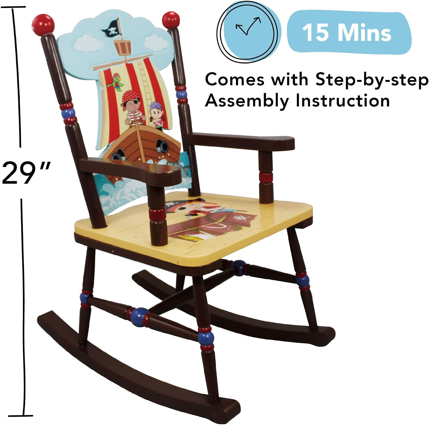 Fantasy Fields Children Kids Wooden Rocking Chair Boys Bedroom Nursery TD-11597A, Multi-colour - Image 5
