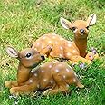 Garden Deer Statues, 2Pcs Sika Sitting Deer Statue Sculpture Animal Model Art Craft Outdoor Garden Decoration, Spring Ornaments for Yard Lawn Decor