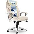 Serta Bryce Executive Office Chair, Ergonomic Computer DeskChair with Patented AIR Lumbar Technology, Comfortable Layered Body Pillows for Cushioning, SertaQuality Foam, Bonded Leather, Cream White