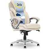 Serta Bryce Executive Office Chair, Ergonomic Computer DeskChairs with Patented AIR Lumbar Support, Comfy Body Pillows, Height Adjustable, Swivel Base with Wheels, Bonded Leather, Cream White