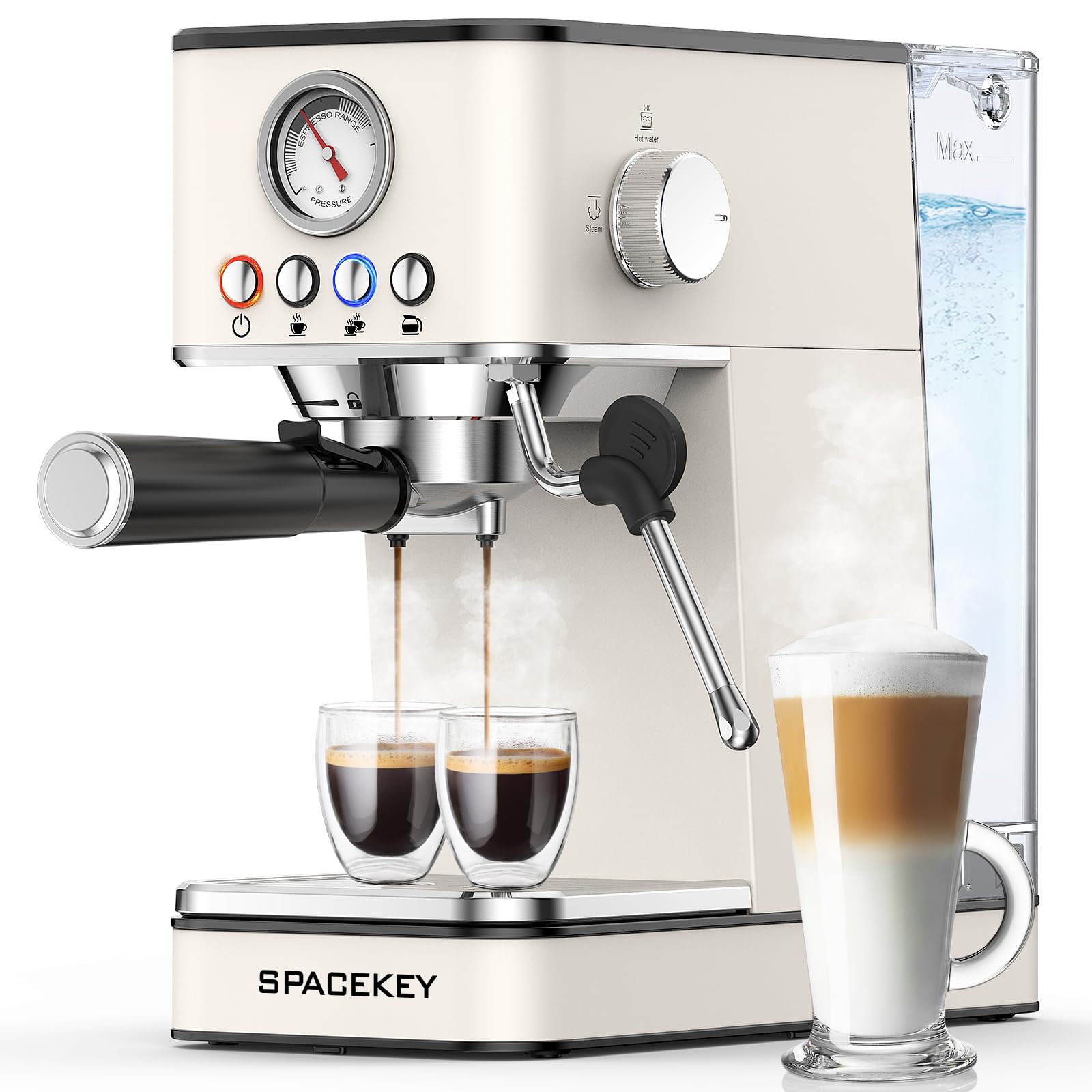 Photo 1 of Spacekey Espresso Machine 20 Bar, Espresso Maker with Milk Frother Steam Wand, Stainless Steel Espresso Coffee Machines for Home, Cappuccino, Latte Maker with 58oz Removable Water Tank, White