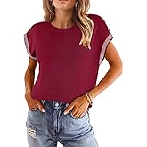 Dokotoo Womens Summer Cap Sleeve Tops 2025 Crewneck Sweater Vest Casual Knit Lightweight Sweater Pullover Trendy Tank Shirts