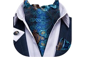 DiBanGu 3PCS Ascot Ties for Men Wedding Jacquard Woven 100% Silk Ascot Cravat for Men Cravat Tie and Pocket Square Set