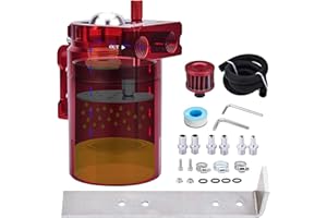 SPEEDWOW Universal Oil Catch Can Kit with low micron bronze filter & larger removable baffle,Oil Capture Tank Air Tank with 3/8" Fuel Line, 300ml (Red)