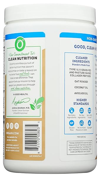 ORGAIN COLLAGEN COFFEE CREAMER, 10G GRASS FED HYDROLYZED COLLAGEN PEPTIDES, ORIGINAL – WITH ORGANIC OAT MILK POWDER, COCONUT OIL, MCT OIL, AVOCADO OIL, HAIR, SKIN, NAIL, & JOINT SUPPORT – 10OZ