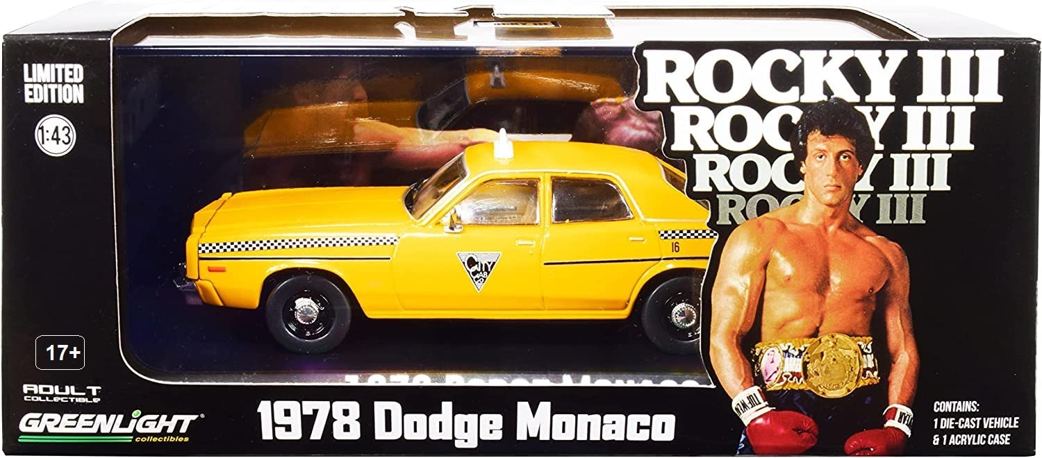 Greenlight 86612 Rocky III 1978 Monaco CIty Cab Co. 1:43 Scale Diecast Model