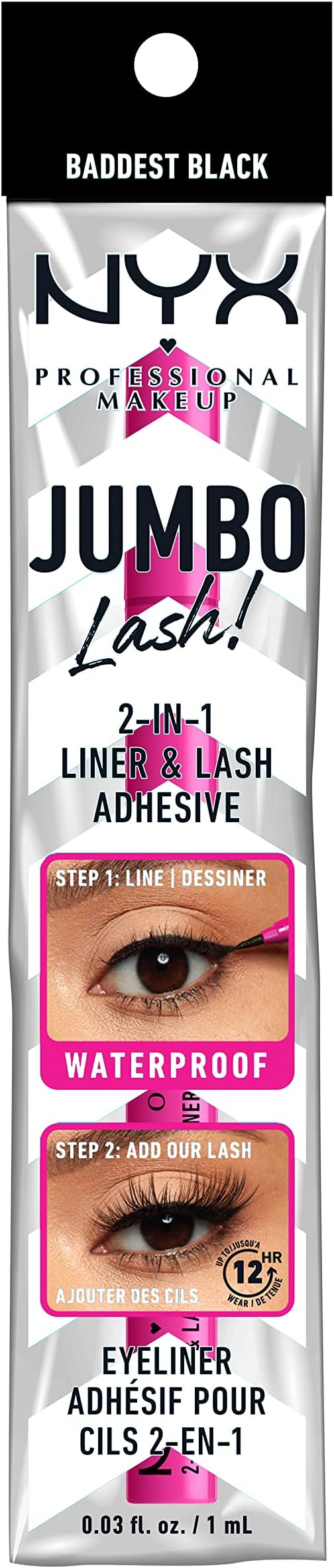 NYX Jumbo Lash 2-in-1 Liner Adhesive Baddest Black Waterproof Long Wear