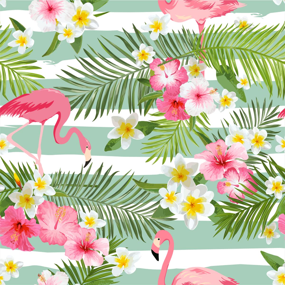 Flamingo Upholstery Fabric by The Yard,Tropical Hawaiian Floral Outdoor Fabric by The Yard,Summer Palm Leaves Striped Decor Fabric for Upholstery and Home DIY Projects,5 Yards,(L460*W150cm) Green Pink