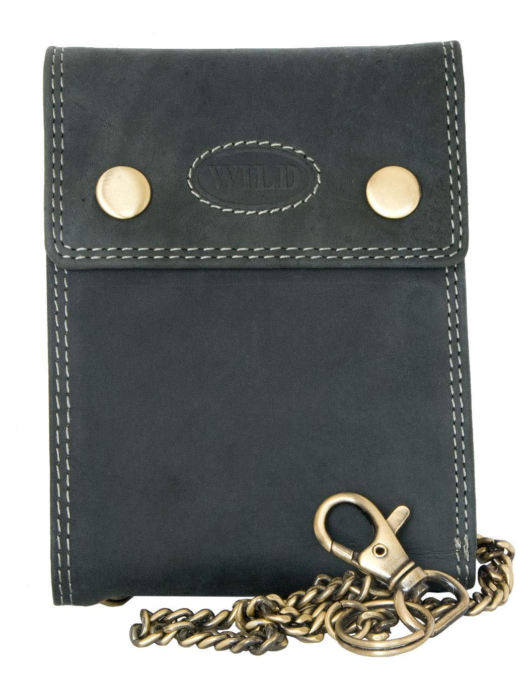 Biker's Grey Genuine Leather Wallet Wild with Metal Chain to Hang