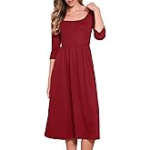 Allegra K Casual Dress for Women 3/4 Sleeve Square Neck Waffle Knitted A Line Fall Winter Maxi Dresses